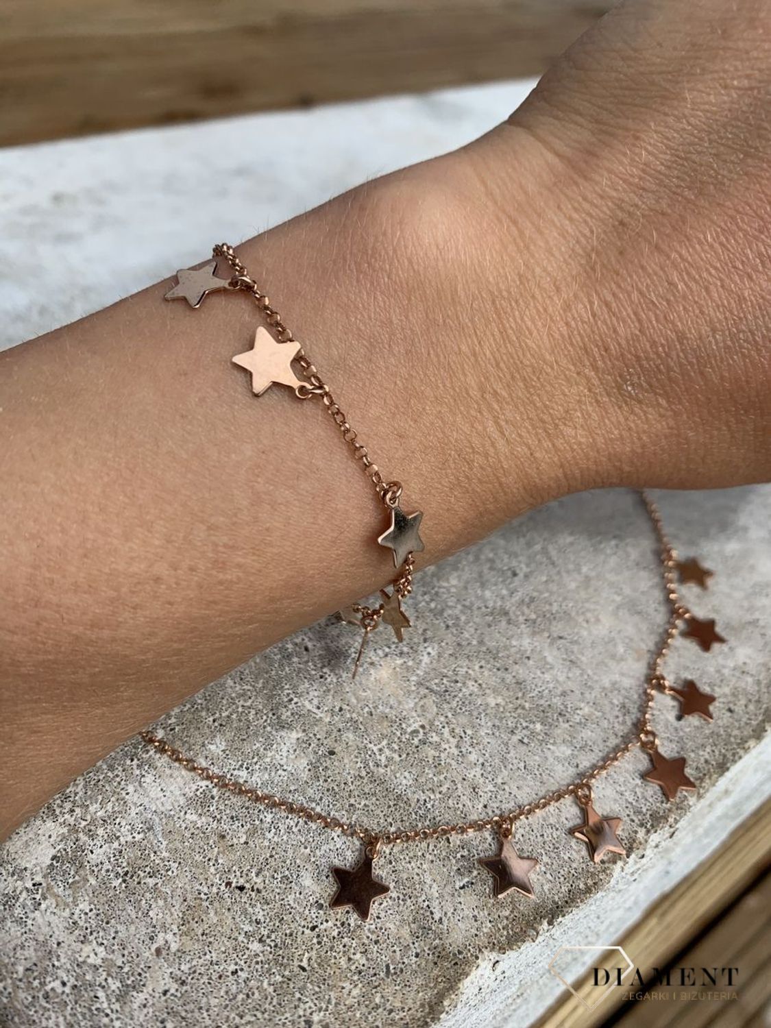 Bransoletka srebrna z gwiazdkami pokryta różowym złotem Dall'Acqua B RM 21092 058.jpg